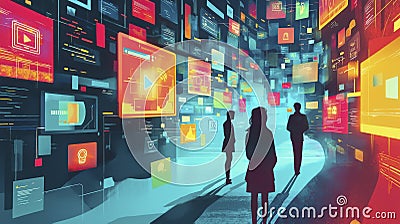 Digital safety awareness event virtual space featuring robust cybersecurity concepts tech environment futuristic viewpoint Cartoon Illustration