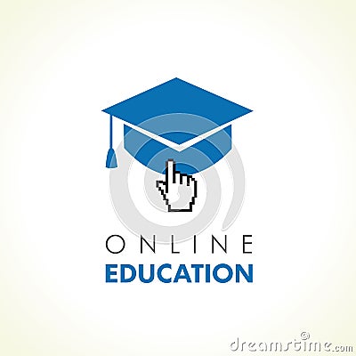 Digital school education click logo with academic cap Vector Illustration