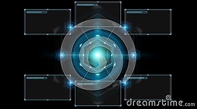 Digital screens interface with holograms datas 3D rendering Stock Photo
