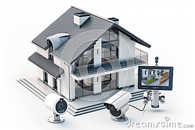 Digital security and artificial intelligence security systems integrate with camera protection and real-time alerts for comprehens Cartoon Illustration