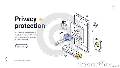 Digital security features with a smartphone, key, and various locks depicting user authentication Vector Illustration