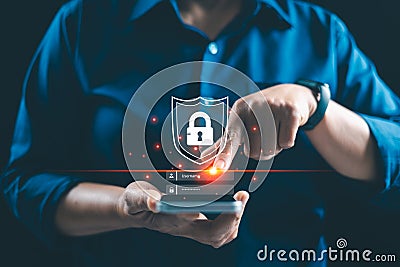 Digital security relies on advanced cybersecurity technology, utilizing firewalls and network defenses protect information in vast Stock Photo