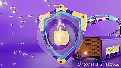 Digital Security Shield featuring a Lock A Comprehensive Solution for Protecting Your Valuable Data Stock Photo