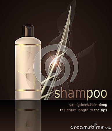 Digital shampoo strengthens hair mockup oon a dark background, with your brand, Realistic 3d style Vector Stock Photo