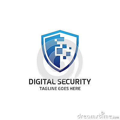 Digital Shield, Cyber Security Logo Vector Design Template. Vector Illustration