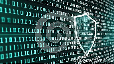 A digital shield made of binary code protecting network servers Stock Photo