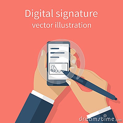 Digital signature on smartphone Vector Illustration