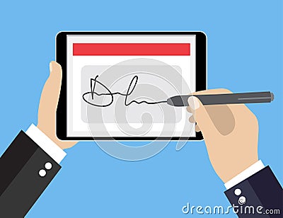 Digital signature on tablet Vector Illustration