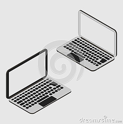 Digital silver and black laptops on white background Vector Illustration