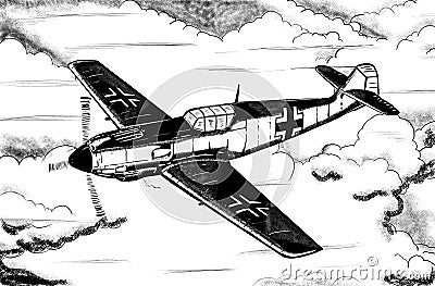 Digital sketch of World War 2 German aircraft. Stock Photo