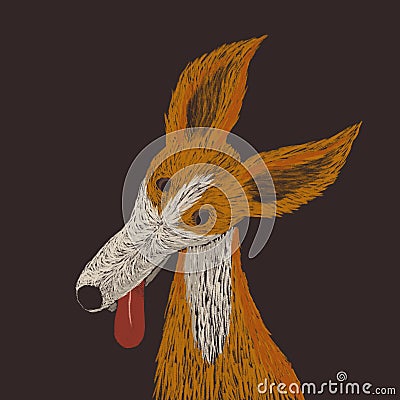 Digital sketchy illustration of a red dog looking at you with interest Cartoon Illustration