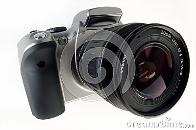 Digital SLR camera with attached zoom lens Stock Photo