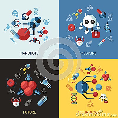 Digital smart medical nano robots concept objects Stock Photo