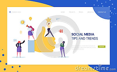 Digital Social Marketing Character Landing Page Design. Advertising Agency Teamwork for Online Strategy Development Vector Illustration