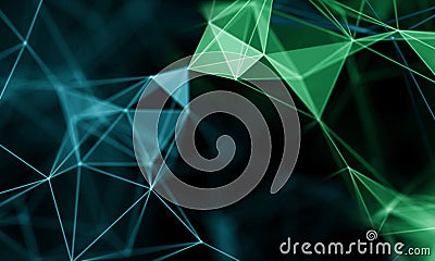 Digital space network poly background. Technology green polygonal pattern. Earth digital network concept of knowledge in Stock Photo