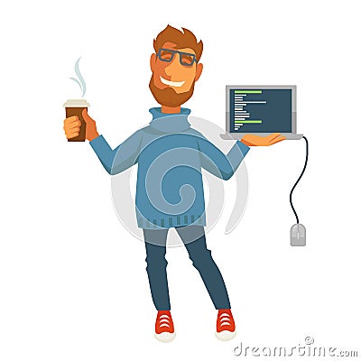 Digital specialist or computer web programmer vector isolated icon Vector Illustration