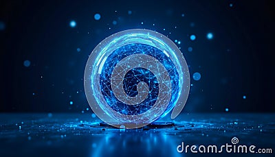 Digital sphere with blue tech structure, 3D rendering, intricate digital drawing, glowing elements, futuristic design, Generated Stock Photo