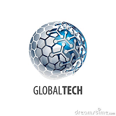 Digital sphere global link technology logo concept design. 3D three dimensional style. Symbol graphic template element Vector Illustration