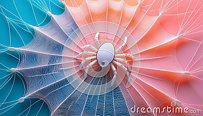 Digital spider web with a search engine robot navigating it, symbolizing the web-crawling function Stock Photo