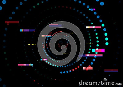 Digital spiral networking, glitch abstract background internet technology cyberpunk Vector Illustration