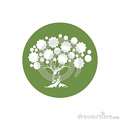 digital star circle green tree logo and icon Vector Illustration