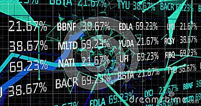 Digital stock market interface displaying fluctuating percentages and data analytics Stock Photo