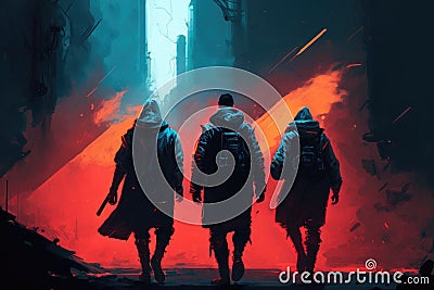 digital street gangs fighting for control digital art poster AI generation Stock Photo