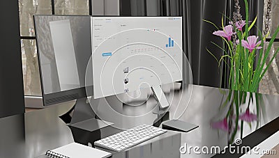 Digital Success Unleashed: Computer Illustration with Dynamic Screen Display of Online Sales Dashboard Stock Photo