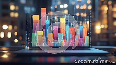 Digital Tableau Representation of Colorful Data Points and Graphs Stock Photo