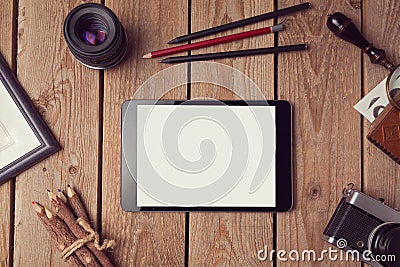 Digital tablet mock up for artwork or app design presentation. View from above Stock Photo