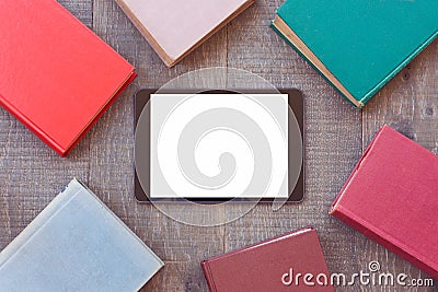 Digital tablet mock up template with books for e-book app presentation Stock Photo