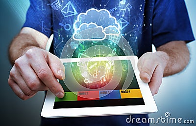 Digital tablet, multimedia and cloud computing Stock Photo