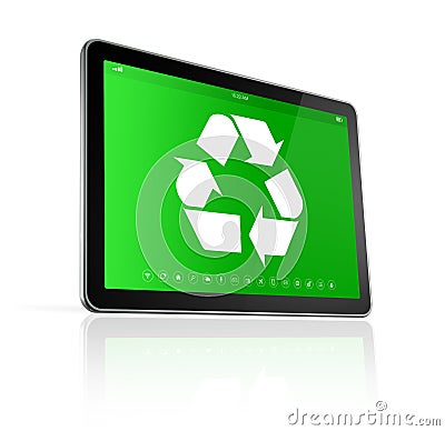Digital tablet PC with a recycling symbol on screen. environment Editorial Stock Photo