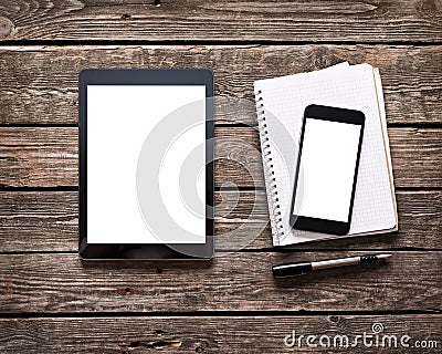 Digital tablet with phablet and notepad Stock Photo