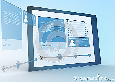 Digital tablet projecting social media profile Stock Photo