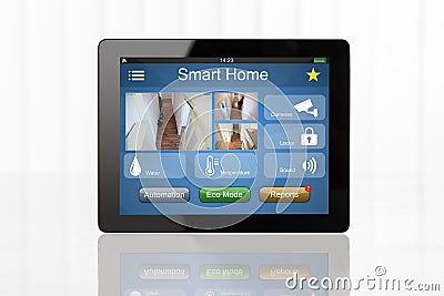 Digital Tablet Showing Home Automation System Stock Photo