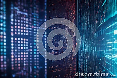 The digital tapestry a symphony of code and light. A close-up image of a computer screen Stock Photo