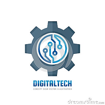 Digital tech - vector business logo template concept illustration. Gear electronic factory sign. Cog wheel technology symbol. SEO Vector Illustration