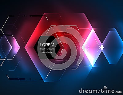 Digital techno abstract background, glowing hexagons Vector Illustration