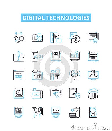 Digital technologies vector line icons set. Digital, Technologies, Computation, Networks, Software, Automation Vector Illustration