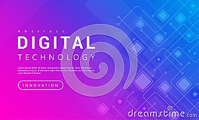 Digital technology banner pink blue background concept with technology line light effects, abstract tech Vector Illustration