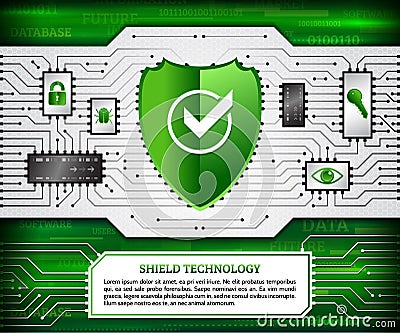 Digital technology concept of background with shield, hacker bug Vector Illustration