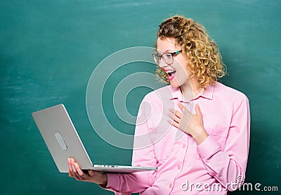 Digital technology. Informatics and programming. Woman surfing internet. Modern profession. STEM student. Online school Stock Photo