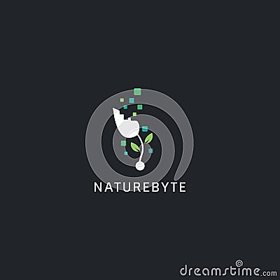 Digital technology logo style, nature byte plant logo icon symbol with abstract byte illustration Vector Illustration