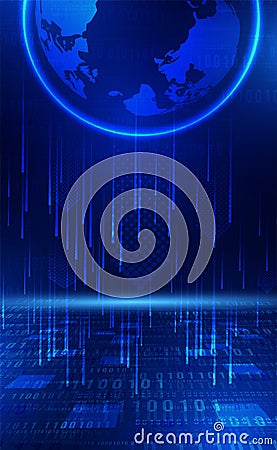 Digital technology world binary code blue background, matrix cyber technology security, abstract data tech secure Cartoon Illustration