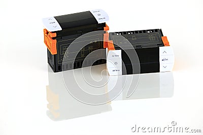 Digital temperature controller front side and back side Stock Photo