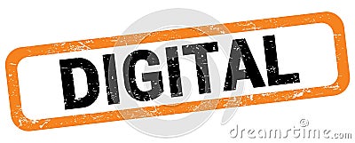 DIGITAL text written on orange-black rectangle stamp Stock Photo