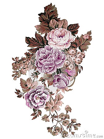 Digital textile design flowers for ladies shirt printing Cartoon Illustration