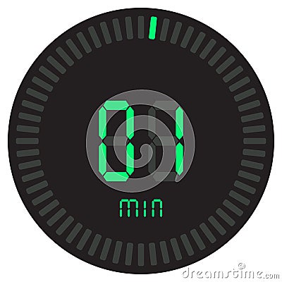 The digital timer 1 minute. electronic stopwatch with a gradient dial starting vector icon, clock and watch, timer, countdown. Vector Illustration