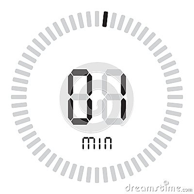 The digital timer 1 minute. electronic stopwatch with a gradient dial starting vector icon, clock and watch, timer, countdown. Vector Illustration